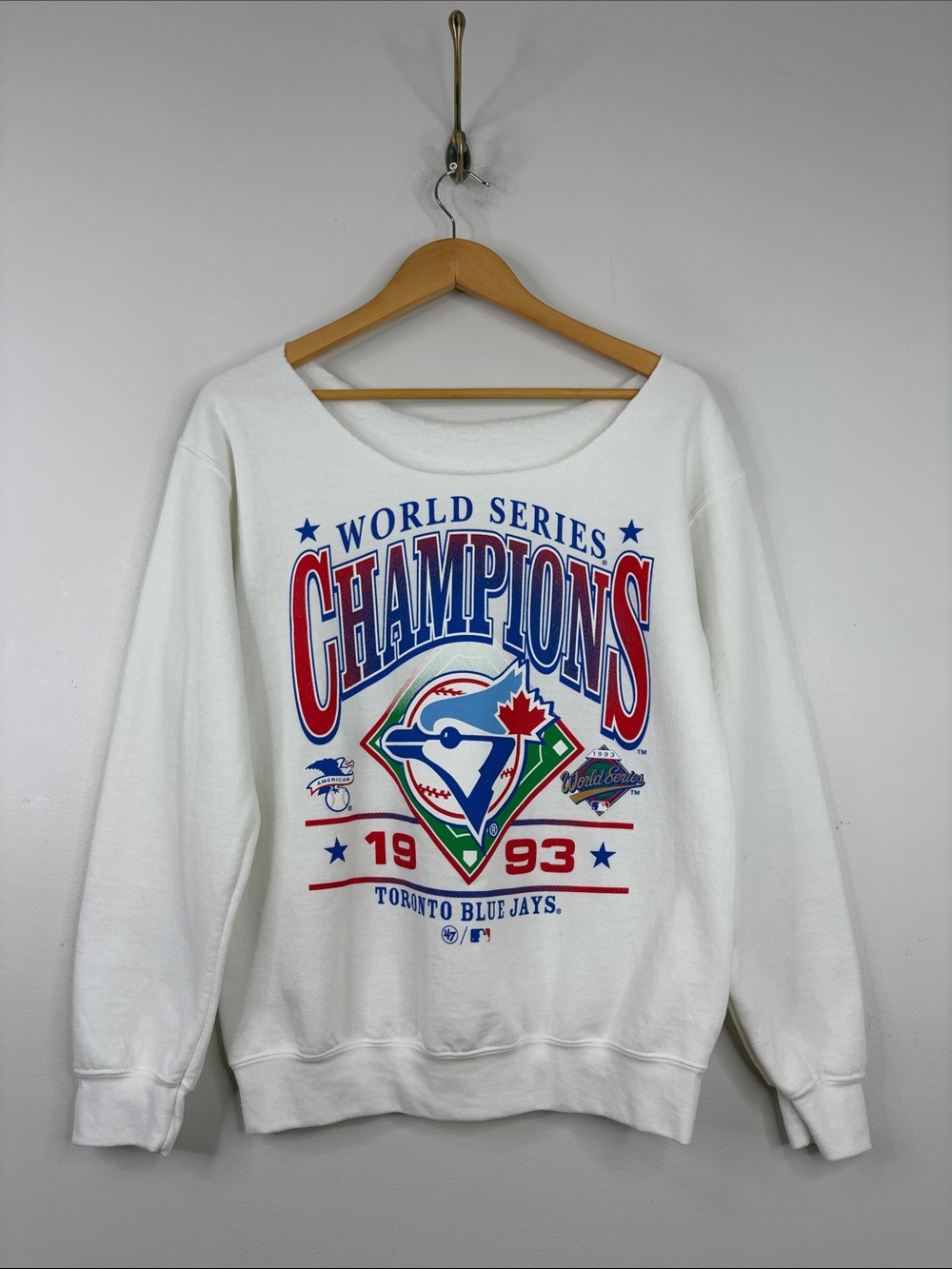 Vintage Blue Jays Sweatshirt Womens Medium Large White Fleece 93 World Series